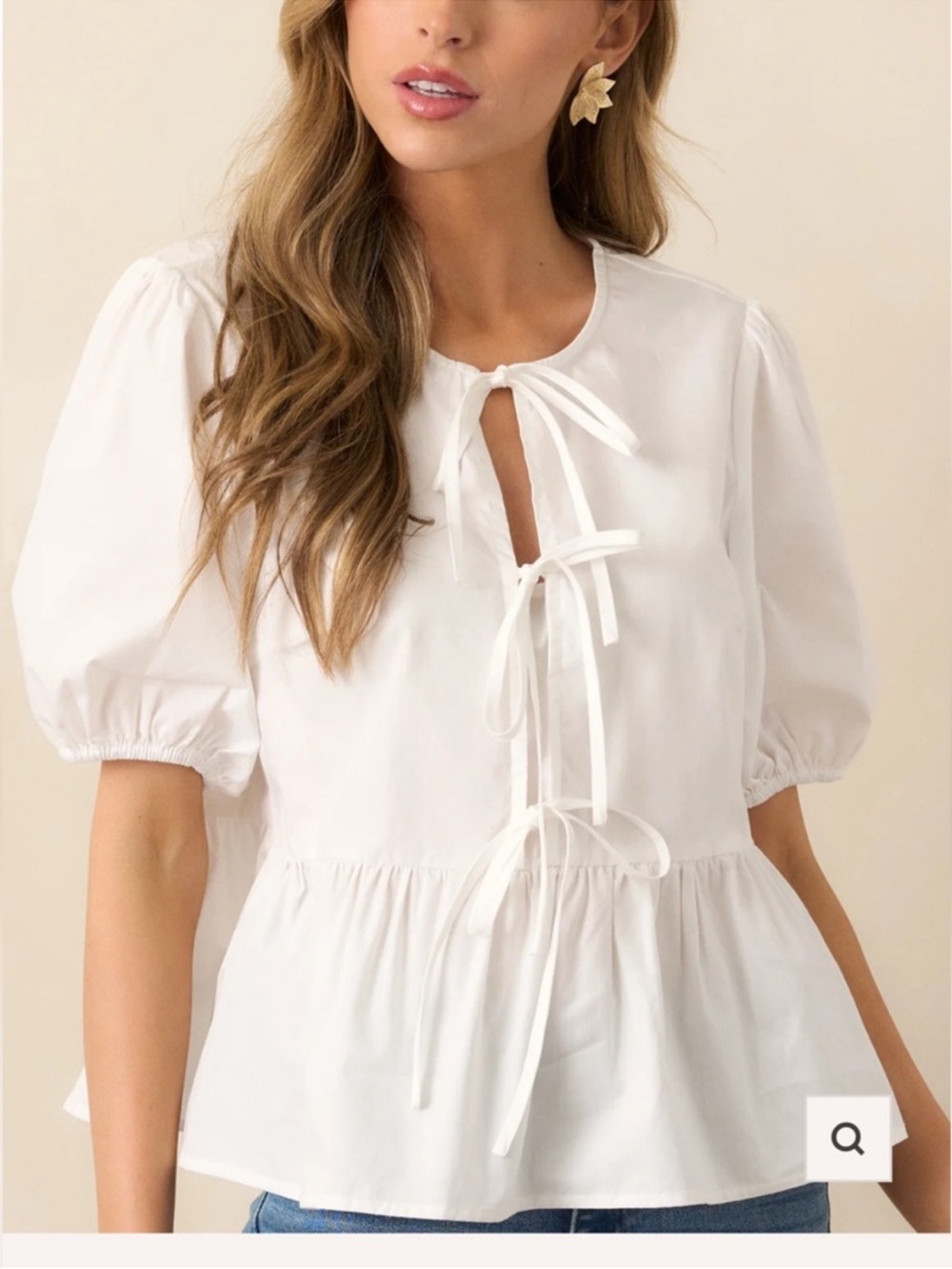torrid White Tie-Front Peplum Blouse with Puff Sleeves